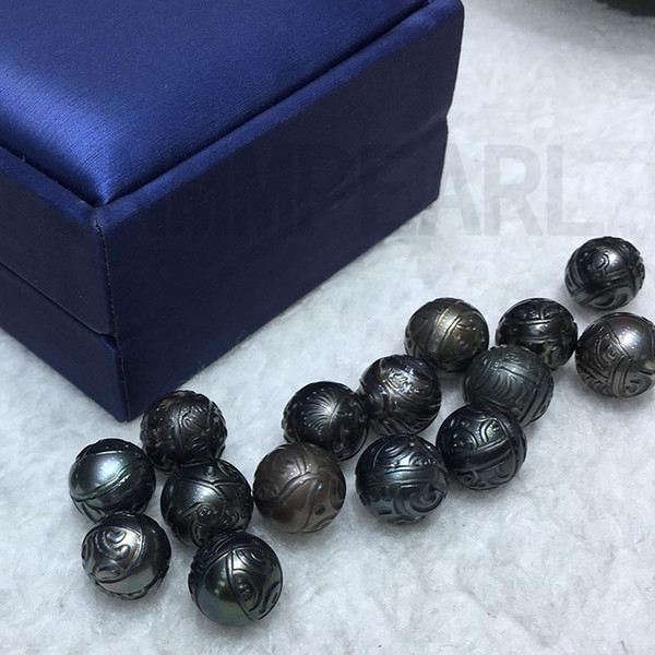 JNMM Graceful Jewelry Sculpture Pearls Beads11-12 mm Natural Black Tahitian Round pearls for Surprise New Arrival