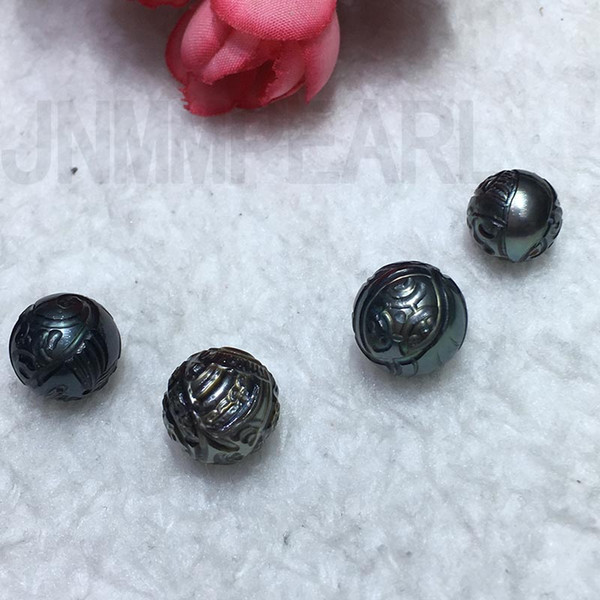 JNMM Boutique Pearl Good Grade Sculpture Pearls Beads11-12 mm Natural Black Tahitian Round pearls for Christmas' Gift Surprise New Arrival