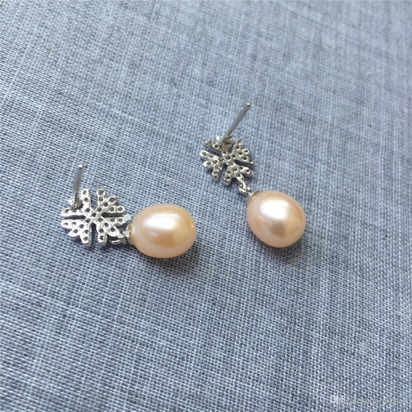 3 Pairs Fashion Earrings 925 Sliver Snowflake Pattern with 6-8mm Natural Rice Pearl for Women Wedding Party Surprise Gifts