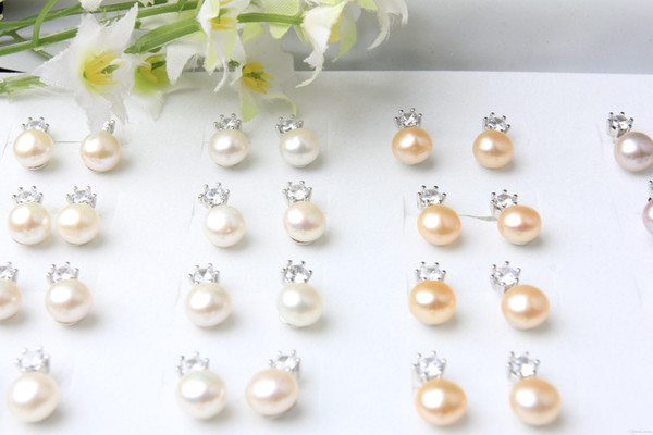 7-8mm Steamed bun Frenshwater Pearl Earring Earring Stud 925 Silver with High Quality for women gift