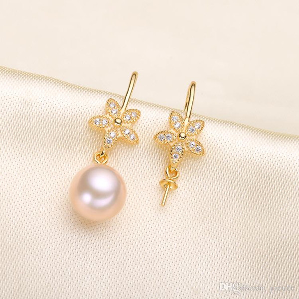 Wholesales S925 Silver Pearl Jade Ear Stud Earrings Pearl Accessories Star Shape for Lovely Girls Gifts