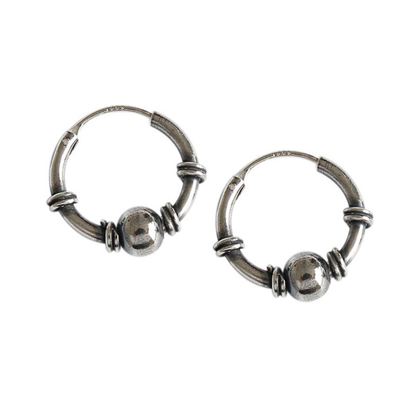 925 Sterling Silver Hoop Earrings For Women Girls Vintage Beads Small Circle Earring Bijoux Fine Jewelry Geometric Earring