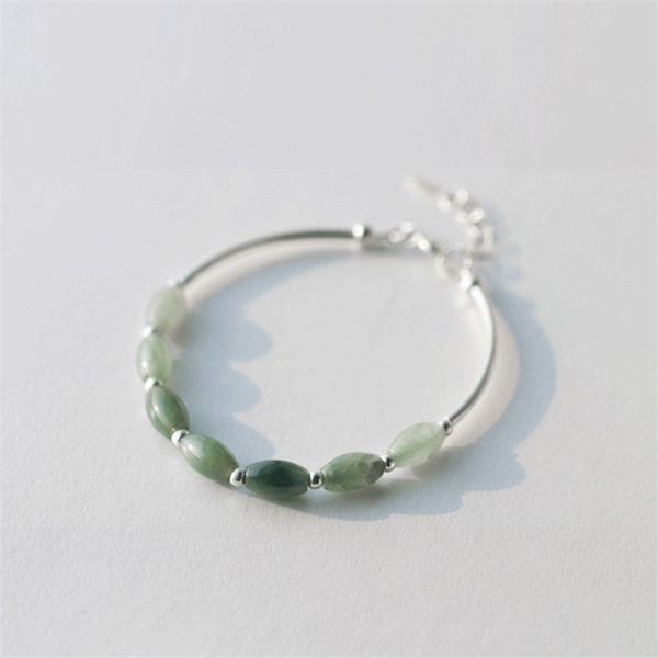 Real 925 Sterling Silver Natural Green Jade Bracelet Bangle Cuff Jewelry For Women Sterling Silver 925 Jewelry