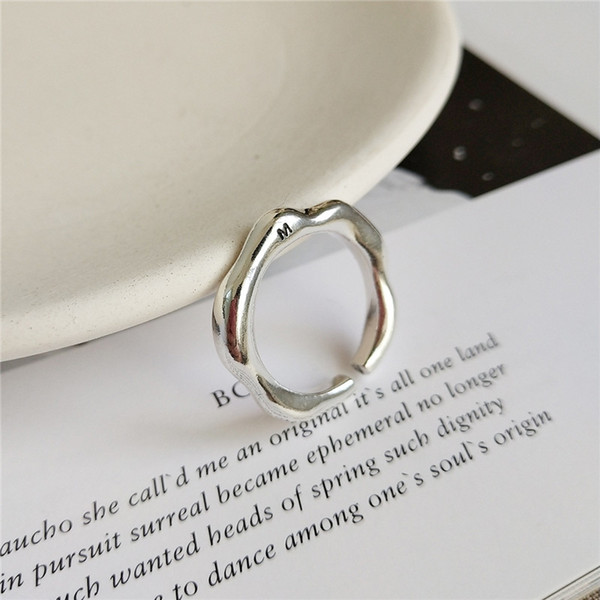 New Punk Vintage 925 Sterling Silver Irregular Open Rings For Women Fashion Adjustable Statement Letter Finger Ring