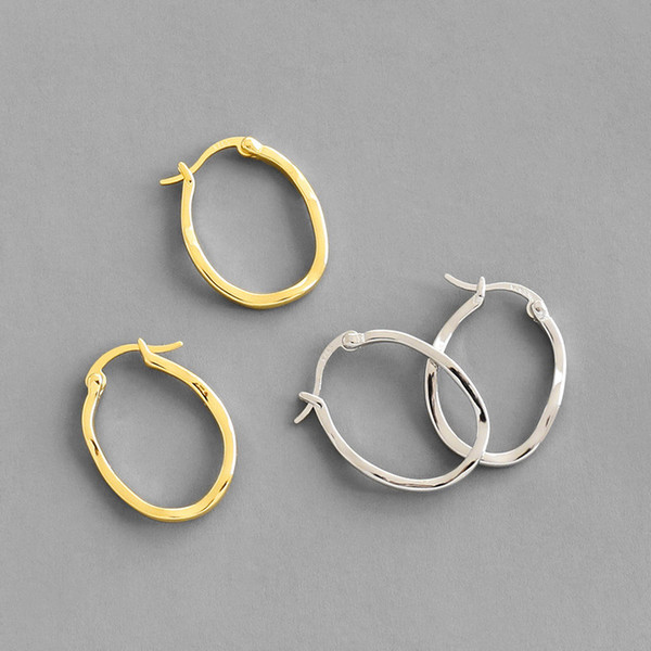 Authentic 925 Sterling Silver Hollow Circle Earrings For Women Girls Geometric Irregular Concave Convex Oval Hoop Earring