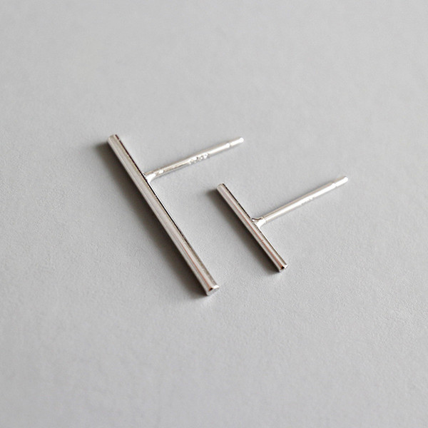 Authentic 925 Sterling Silver Geometric T Bar Stud Earrings For Women New Simple Tiny Earrings Fine Jewelry Lovers Gifts