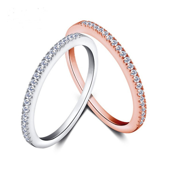 100% 925 Sterling Silver Wedding Rings For Women One Row Micro White CZ Zircon Ring White Gold /Rose Gold Color