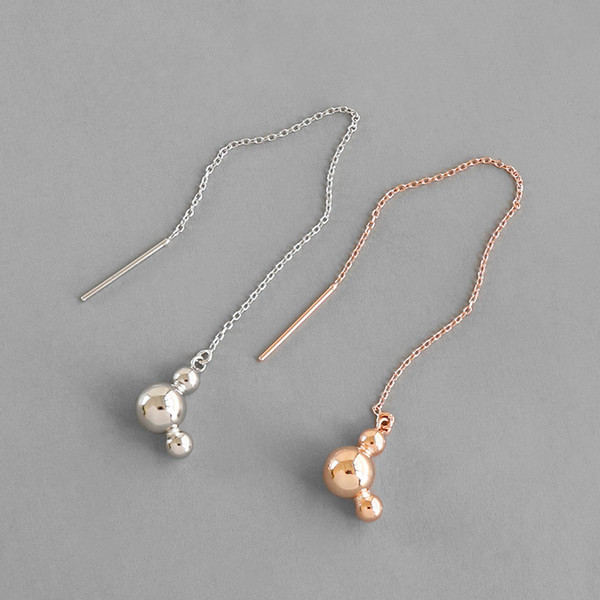 100% 925 Sterling Silver Geometric Beads Dangle Drop Earrings For Women New Simple Long Chain Tassel Earring Fine Jewelry