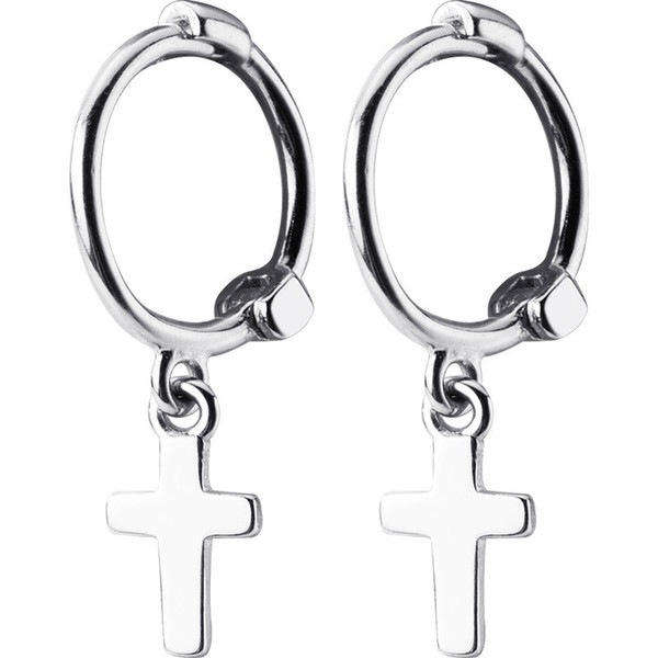 New Authentic 925 Sterling Silver Simple Cross Hoop Earring for Women Mini Cross Dangle Drops Earring Wedding Party Gifts