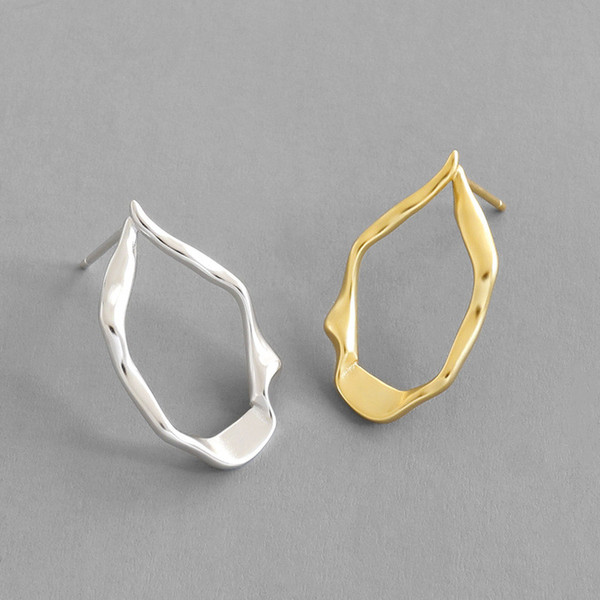 Fine Jewelry Authentic 925 Sterling Silver Irregular Concave Convex Stud Earrings For Women Students Geometric Oval Earring