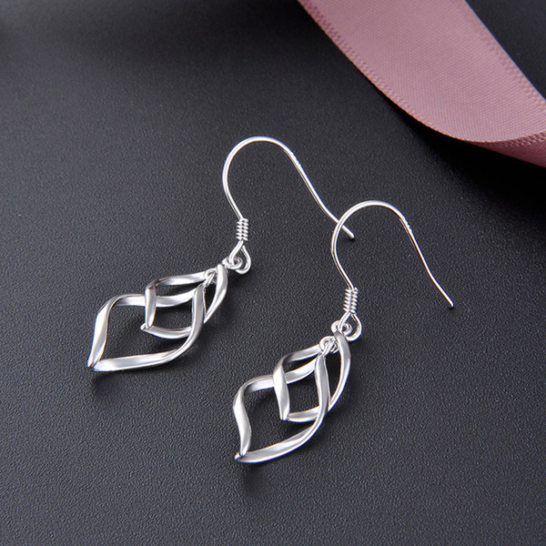 Authentic 925 Sterling Silver Long Geometric Dangle Earring For Women Fine Jewelry Hollow Leaf Drop Earring FH