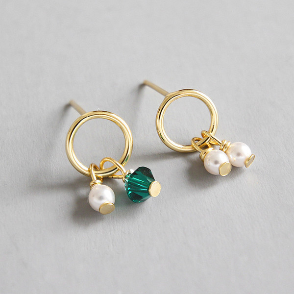 Authentic 925 Sterling Silver Earrings For Women Girls White Pearl Green Crystal Dangle Drop Earrings Female Wedding Earring