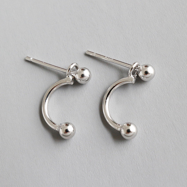 100% 925 Sterling Silver Earrings New Chic Simple 3MM Round Beads Stud Earring For Women Geometric Statement Earring