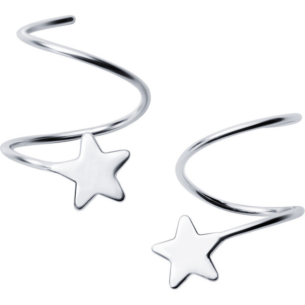 100% 925 Sterling Silver Small Star Heart Spiral Ear Bones Ear Buckle Stud Earrings For Women Fine Jewelry