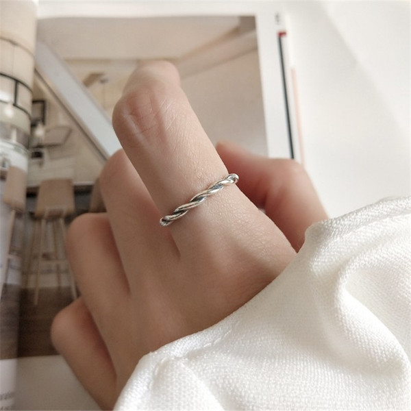 Authetic 925 Sterling Silver Twist Woven Rings For Girls Students Vintage Silver Open Size Finger Ring Lovers Gifts