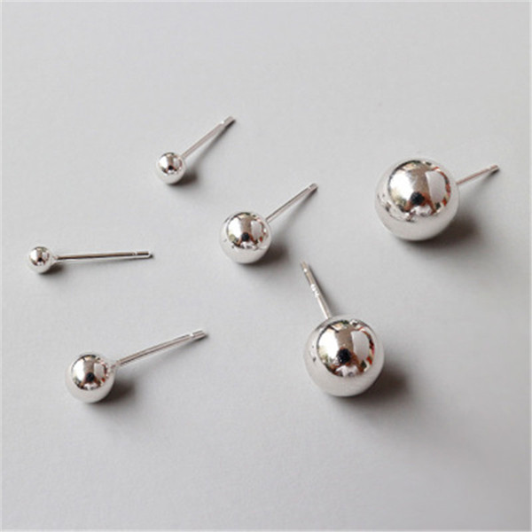 New Simple 925 Sterling Silver Round Ball Stud Earrings For Women Ear Piercing Jewelry Studs Earings Brincos Fine Jewelry