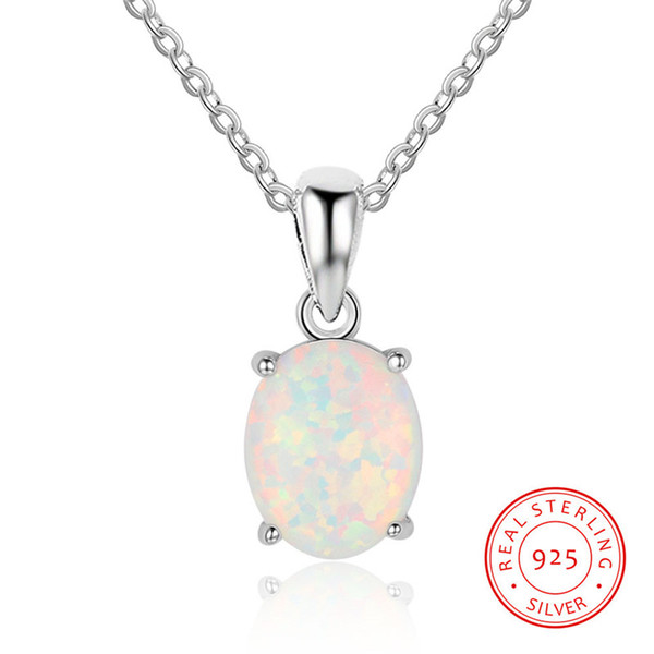 Authentic 925 Sterling Silver White Oval Opal Necklaces&Pendants For Women Fine Jewelry Wedding Party Mother Gifts