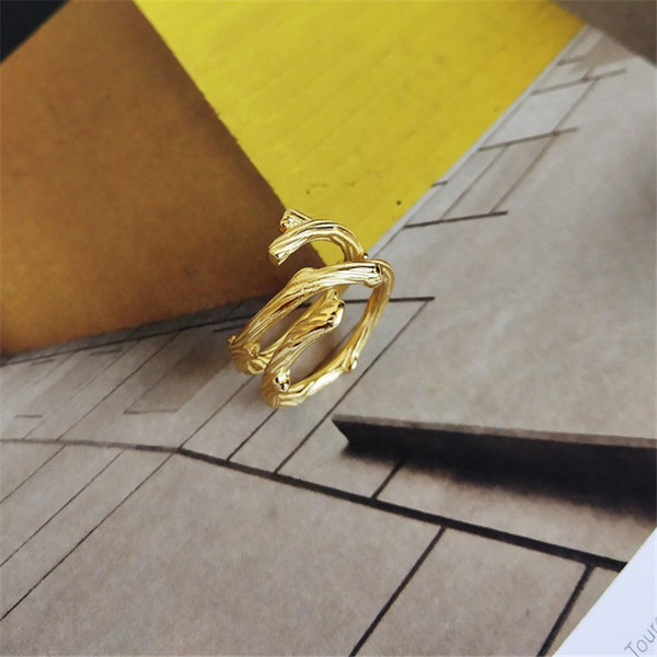 925 Sterling Silver Multi Layer Finger Rings For Women New Fashion 18K Gold Color Leaf Branch Open Statement Ring Fine Jewelry