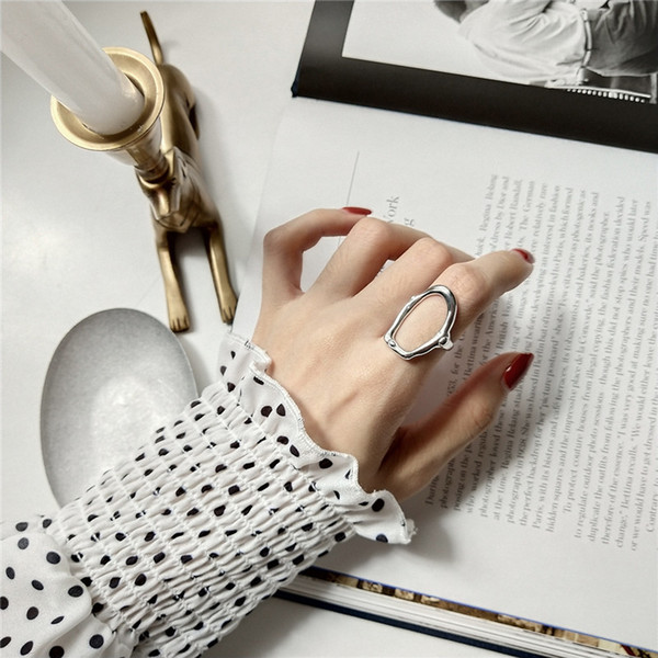 New Punk Style Authentic 925 Sterling Silver Irregular Circle Open Rings For Women Girls Fashion Geometric Hollow Ring