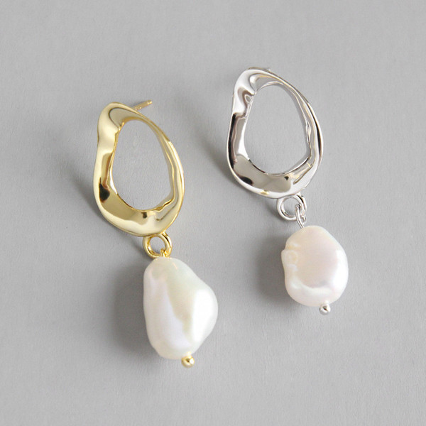 100% 925 Sterling Silver Drop Earrings For Women New Simple Baroque Irregular Freshwater Pearl Dangle Earring Female Silver Jewelry