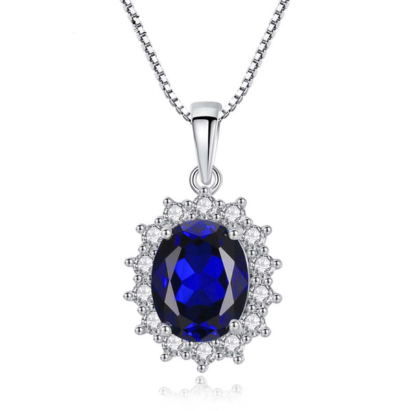 14K White Gold Plated Blue Sapphire Pendant 925 Sterling Silver Pendant Include Necklace 16'/18' Adjustable For Free Shipping