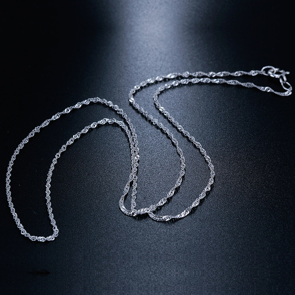 Fashion 925 Sterling Silver Women Water-wave Chain Necklace 40/45cm for DIY Anti-Allergy Solid Silver Necklace