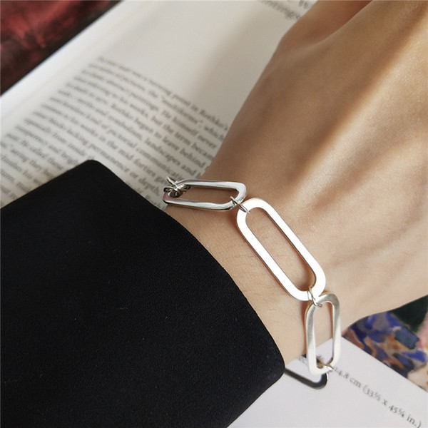 New Punk Geometric Chain Bracelet For Women 100% 925 Sterling Silver Irregular Buckle Bracelets Jewelry Gifts