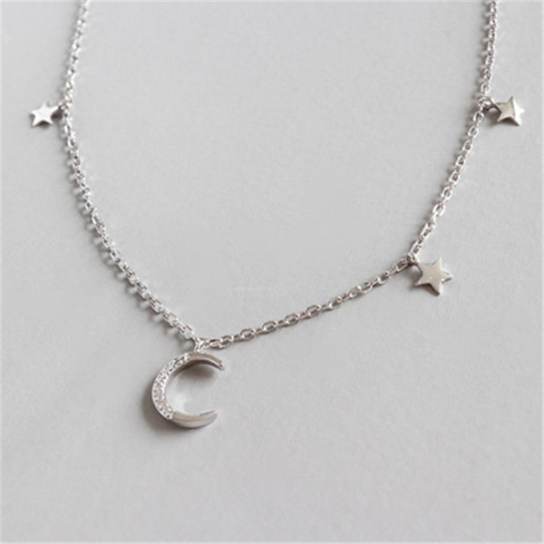 New Fashion 925 Sterling Silver Irregular Chokers Necklaces Stars CZ Zircon Moon Pendant Collar Choker Necklace For Women Collares