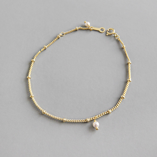 New Fashion Simple Pearl Charms Bracelets For Students 100% 925 Sterling Silver Crystal Pearl Chain Bracelet