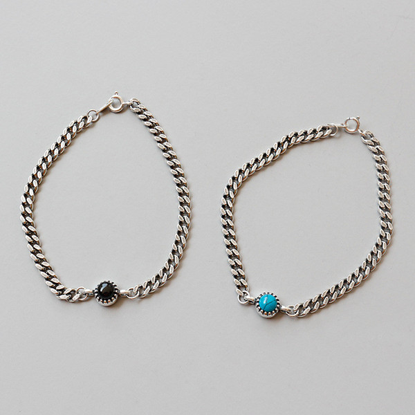 New Vintage Style Handmade Wide Chain Bracelets For Women Chic Wind 925 Sterling Silver Black Agate Turquoise Bracelet