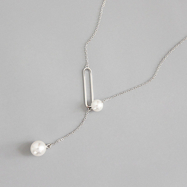 New Simple 925 Sterling Silver Sweater Chain Long Necklace Female Sterling Silver 925 Jewelry Pearl Necklace Collares