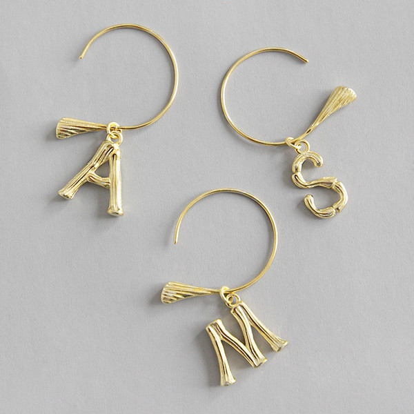 100% 925 Sterling Silver English Alphabet Letters Drop Earrings For Women 18K Gold Color Female A S M Dangle Earring 1PC Sold