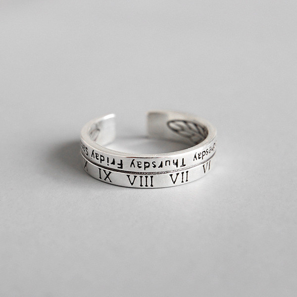 100% 925 Sterling Silver Rings For Women New Fashion Roman Letters Female Ring Female Open Statement Ring