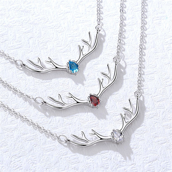 Authentic 925 Sterling Silver Zircon Deer Pendant Necklace For Women New Elk Antlers Necklace Mother Gifts Fine Jewelry