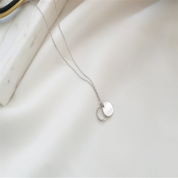 Fashion Necklaces&Pendants For Women New Wedding Jewelry Gifts 100% 925 Sterling Silver Geometric Double Circle Pendant Necklace