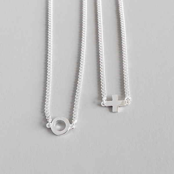 Real 925 Sterling Silver 12 Inches Chain Tiny Sideways Cross Choker Necklace For Women Maxi Collier Sterling Silver 925 Jewelry