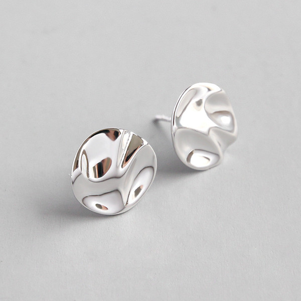 New Geometric Round Stud Earrings For Women Student Authentic 925 Sterling Silver Irregular Concave Convex Earring