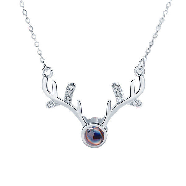 925 Sterling Silver Zircon Deer &100 languages I love you Projection Pendant Necklace Romantic Love Memory Wedding Necklace For Women