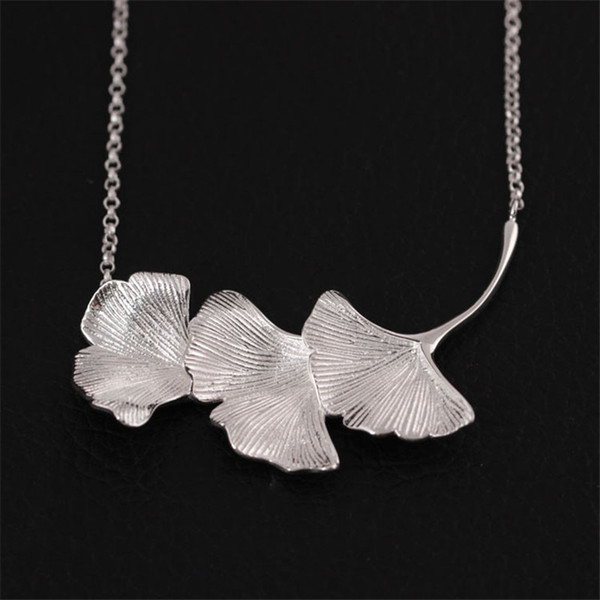 Authentic 925 Sterling Silver Three Piece Leaf Pendant Necklaces For Women Simple Retro Fine Jewelry Wind Leaves Necklace