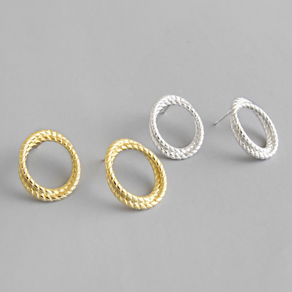 New Chic Style White Gold /18K Gold Color Wedding Earrings For Women Fashion 925 Sterling Silver Hollow Circle Twist Stud Earring