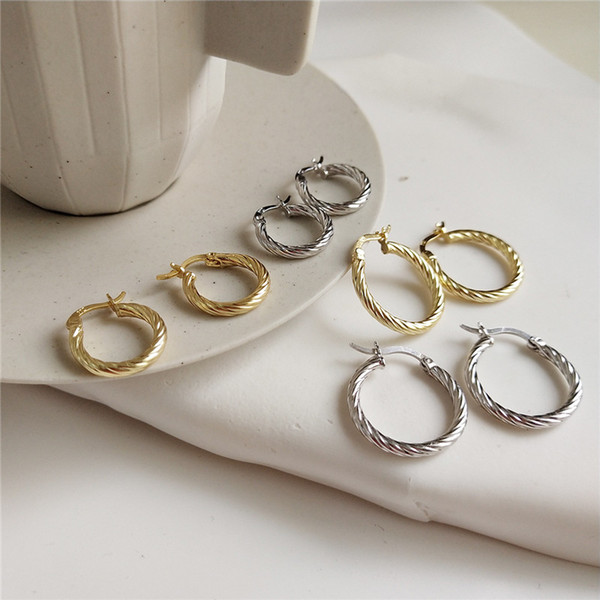 925 Sterling Silver Twist Circle Earrings For Women New Fashion 15MM 20MM Geometric Hoop Earring Fine Jewelry