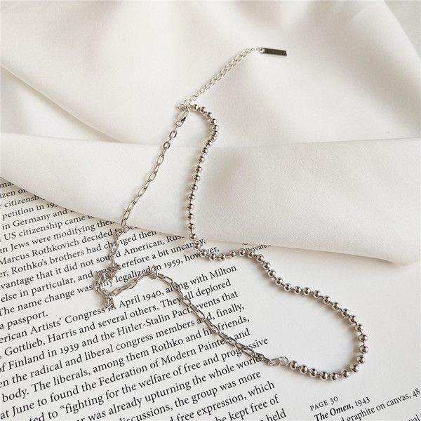 Bib Jewelry 925 Sterling Silver Asymmetric Beads&Link Chain Necklaces For Women New Simple Female Choker Collar Necklace