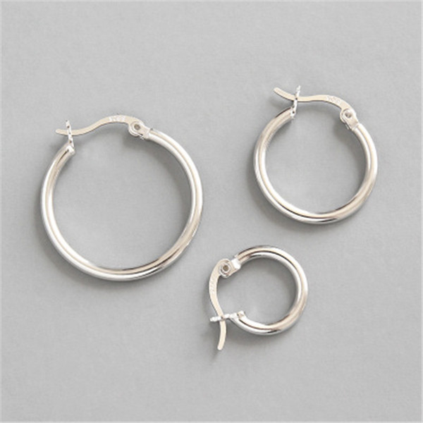 925 Sterling Silver Hoop Earring Round Circle Loop Earrings For Women Simple Silver Geometric Earring Brincos de Prata