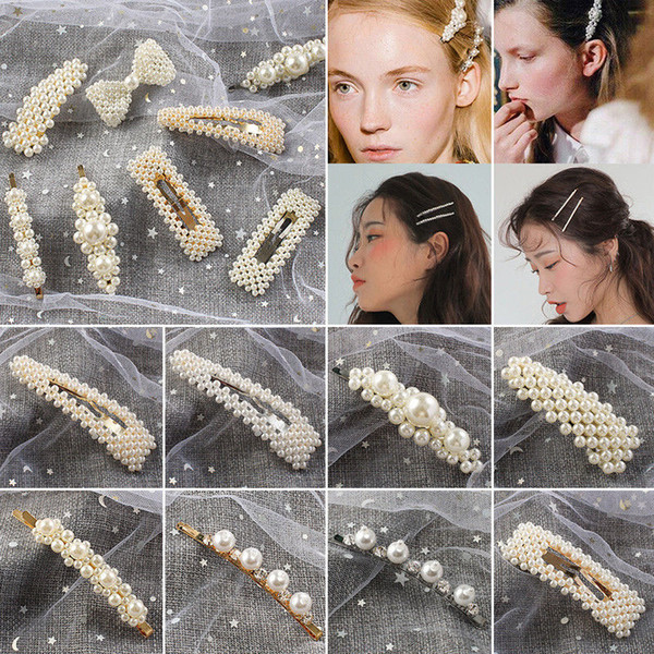 Fashion Women Pearl Hair Clip Snap Barrette Stick Hairpin Hair Accessories Gift