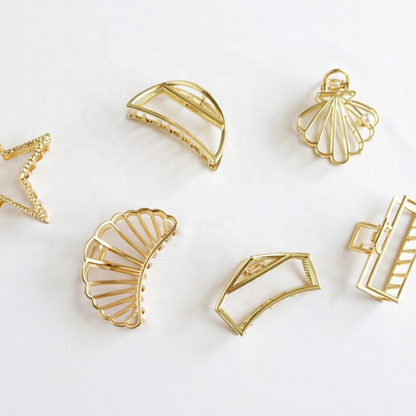 Large Size Women Girls Popular Alloy Fashion Star Fan Shape Ins Korean Style Pearls Rose Gold Metal Hair Claws Claw Clip