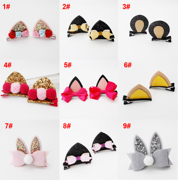 15 New Designs Fashion Girls Hairpins Handmade Cute Wool Felt Cat Ears Hair Clips Girls Barrettes Children Kids Hair Accessories