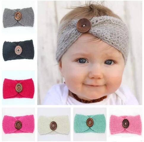 New Baby Girls Fashion Wool Crochet Headband Knit Hairband With Button Decor Winter Newborn Infant Ear Warmer Head Headwrap