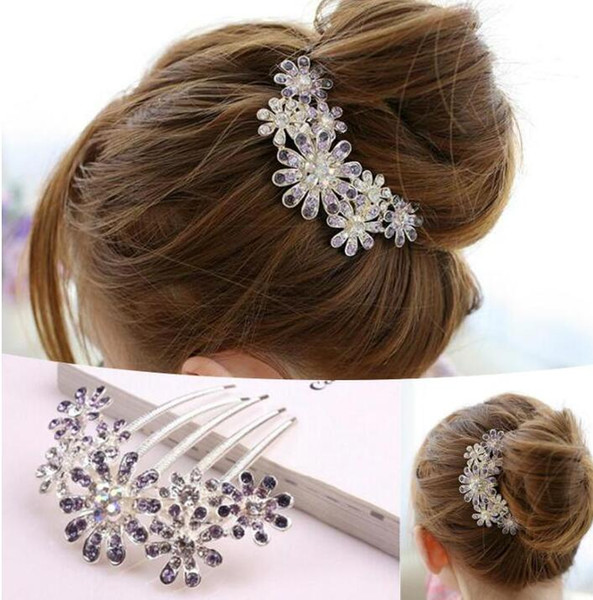 2016 New Fashion Jewelry Women Beautiful Crystal Rhinestone Decorate Petal Tuck Hair Comb Flower Pin Hair Clip, Hair Accessories