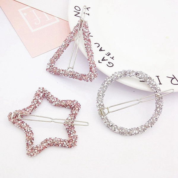 1 Pcs Fashion Crystal Rhinestones Hairpin Star Triangle Round Shape Women Hair Clips Barrettes Hair Styling Accessories