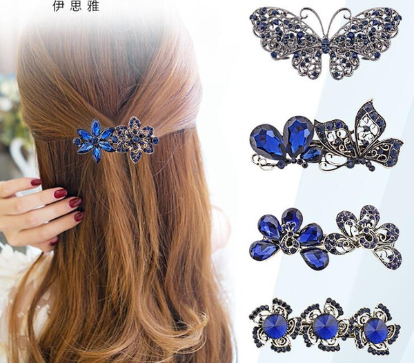 Creative new Korean version of the hair ornaments crystal bow hairpin Hot Fashion Women Girl Cute Colorful Shinning Crystal Rhinestones Bows